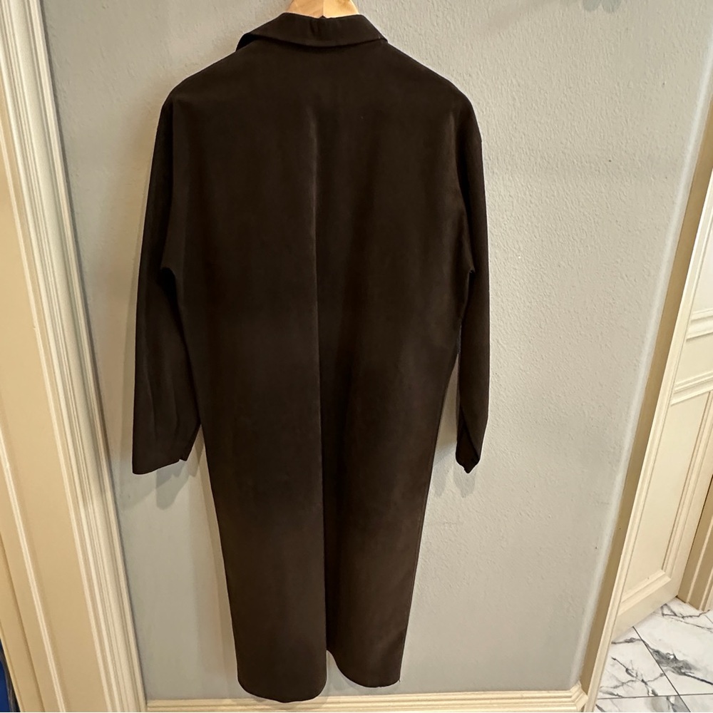 Vintage Halston Chocolate Brown Wool Duster Coat 1970s Union Made USA Minimalist - Picture 3 of 13